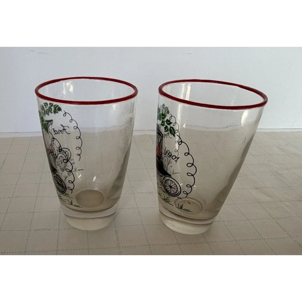 Vintage‎ Libbey Ford Model T Glasses Set 2 Tumblers Automobile Barware